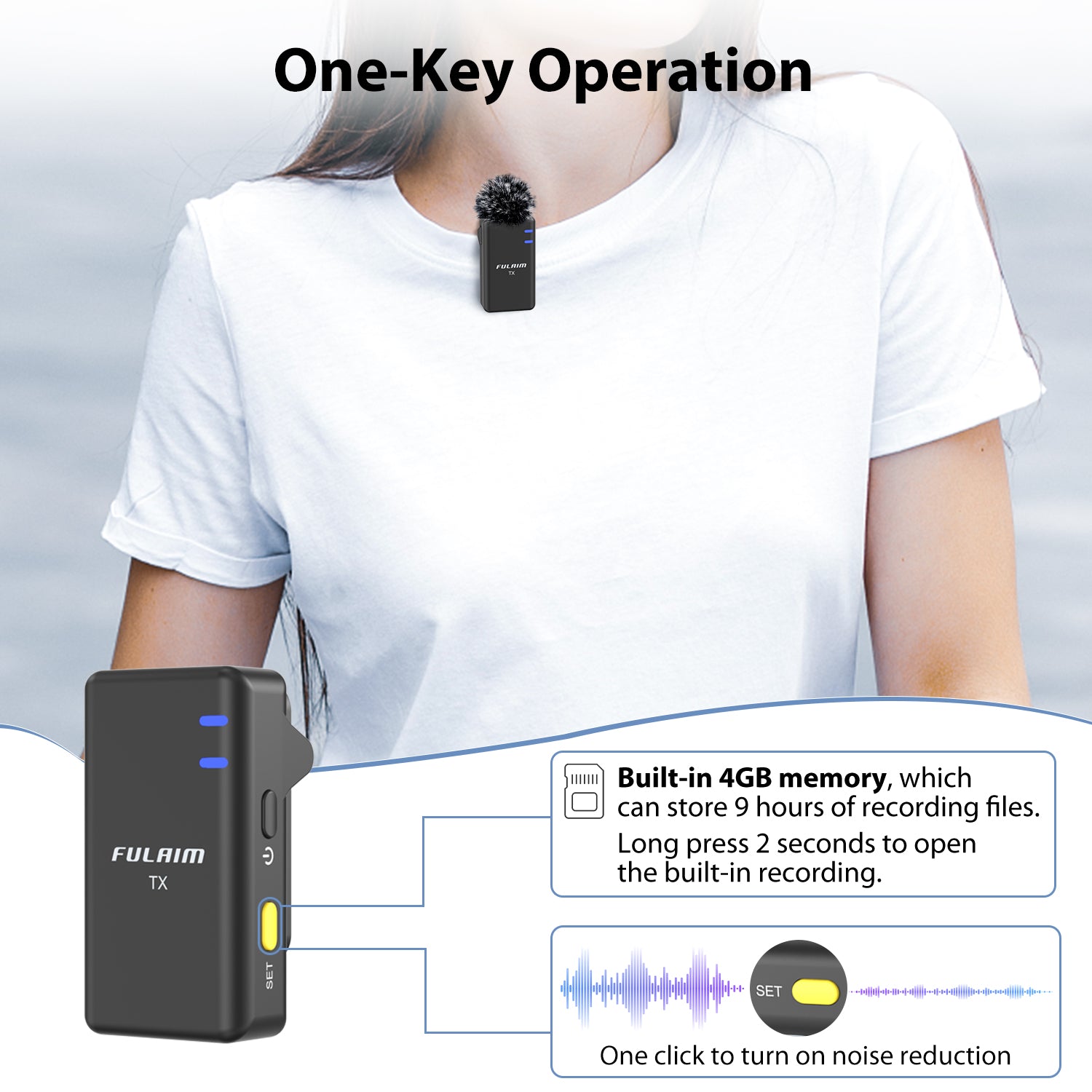 FULAIM X5M Wireless Lavalier Microphone System with Onboard Memory Recording